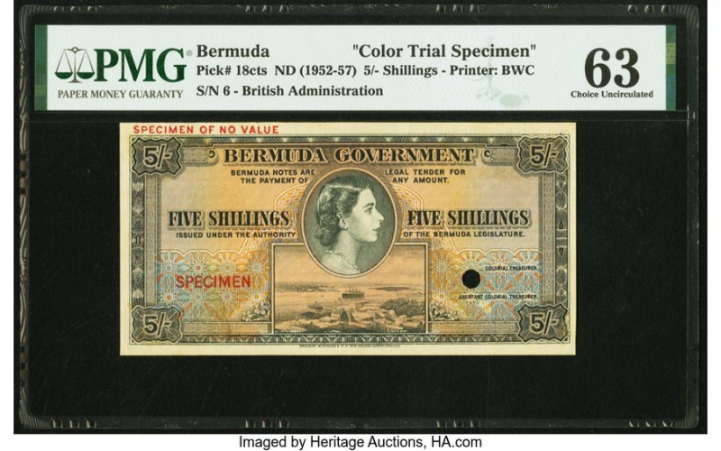 Bermuda Bermuda Government 5 Shillings ND (1952-57) Pick 18cts Color Trial Speci...