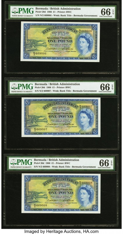 Bermuda Bermuda Government 1 Pound 1.10.1966 Pick 20d Three Consecutive Examples...