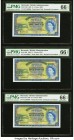 Bermuda Bermuda Government 1 Pound 1.10.1966 Pick 20d Three Consecutive Examples PMG Gem Uncirculated 66 EPQ (3). A handsome trio of consecutive £1 no...