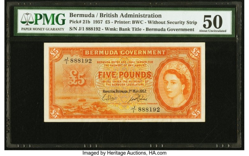 Bermuda Bermuda Government 5 Pounds 1.5.1957 Pick 21b PMG About Uncirculated 50....