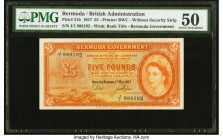 Bermuda Bermuda Government 5 Pounds 1.5.1957 Pick 21b PMG About Uncirculated 50. After the conclusion of the 1952 dated notes, the 1957 series was sup...