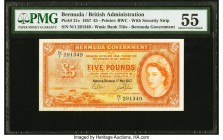 Bermuda Bermuda Government 5 Pounds 1.5.1957 Pick 21c PMG About Uncirculated 55. The 1957 dated notes with security stripe are in fact the least commo...
