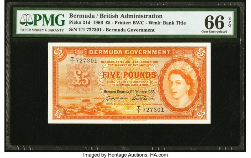 Bermuda Bermuda Government 5 Pounds 1.10.1966 Pick 21d PMG Gem Uncirculated 66 E...