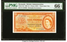 Bermuda Bermuda Government 5 Pounds 1.10.1966 Pick 21d PMG Gem Uncirculated 66 EPQ. A simply beautiful type, and especially so in Gem Uncirculated gra...