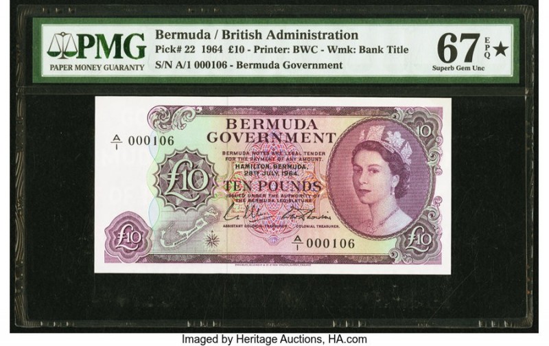 Bermuda Bermuda Government 10 Pounds 28.7.1964 Pick 22 PMG Superb Gem Unc 67 EPQ...