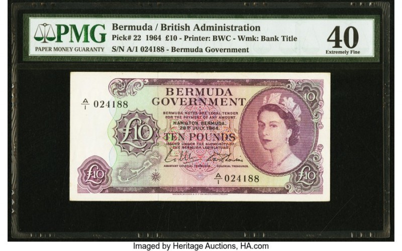 Bermuda Bermuda Government 10 Pounds 28.7.1964 Pick 22 PMG Extremely Fine 40. An...