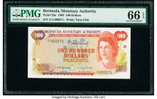 Bermuda Monetary Authority 100 Dollars 2.1.1982 Pick 33a PMG Gem Uncirculated 66 EPQ. The necessity for high denomination banknotes lead to the creati...