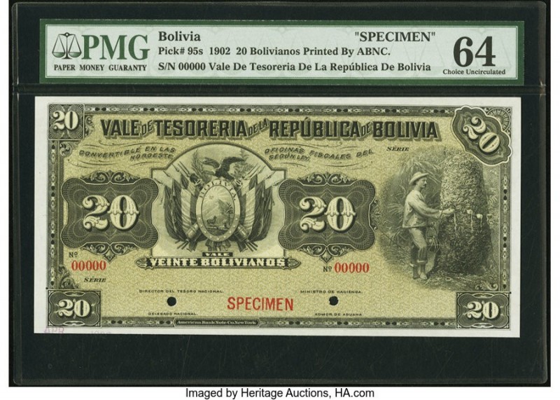 Bolivia Tesoreria de la Republica 20 Bolivianos 29.11.1902 Pick 95s Specimen PMG...