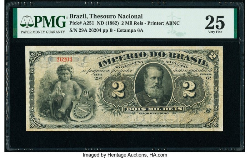 Brazil Thesouro Nacional 2 Mil Reis ND (1882) Pick A251 PMG Very Fine 25. This B...