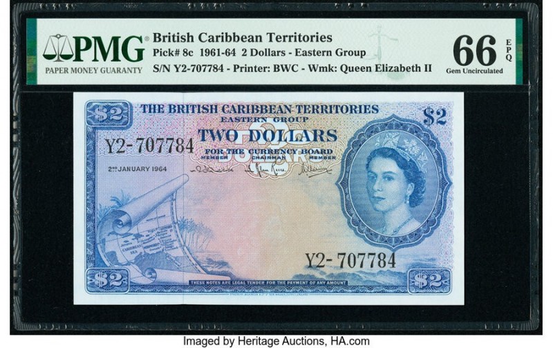 British Caribbean Territories Currency Board 2 Dollars 2.1.1964 Pick 8c PMG Gem ...