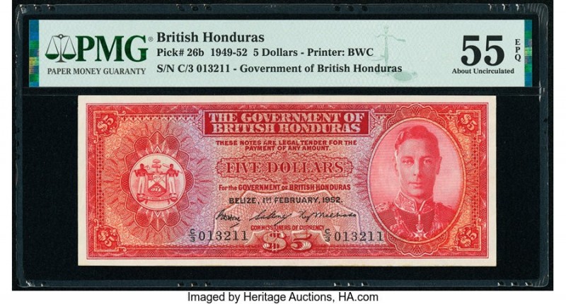 British Honduras Government of British Honduras 5 Dollars 1.2.1952 Pick 26b PMG ...