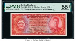 British Honduras Government of British Honduras 5 Dollars 1.2.1952 Pick 26b PMG About Uncirculated 55 EPQ. This vivid, red inked denomination is scarc...