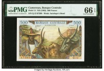Cameroon Banque Centrale 500 Francs ND (1962) Pick 11 PMG Gem Uncirculated 66 EPQ. Pack fresh original quality is seldom seen on this larger sized typ...