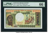 Cameroon Banque Centrale 10,000 Francs ND (1972) Pick 14 PMG Gem Uncirculated 66 EPQ. A desirable rarity, and the highest denomination of the 1970s se...