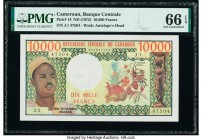 Cameroon Banque Centrale 10,000 Francs ND (1972) Pick 14 PMG Gem Uncirculated 66 EPQ. A great variety of representations of agriculture are seen on th...
