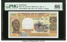 Cameroon Banque des Etats de l'Afrique Centrale 5000 Francs ND (1974) Pick 17b PMG Gem Uncirculated 66 EPQ. A simply beautiful banknote, its series wa...