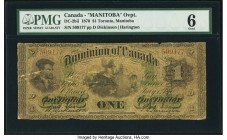 Canada Dominion of Canada $1 1.7.1870 Pick 12 DC-2bii "Manitoba Overprint" PMG Good 6. An excessively rare note from the first Dominion of Canada issu...