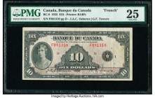 Canada Bank of Canada $10 1935 Pick 45 BC-8 PMG Very Fine 25. This French-text $10 from the 1935 series is surprisingly scarce, as only 1.5 million we...