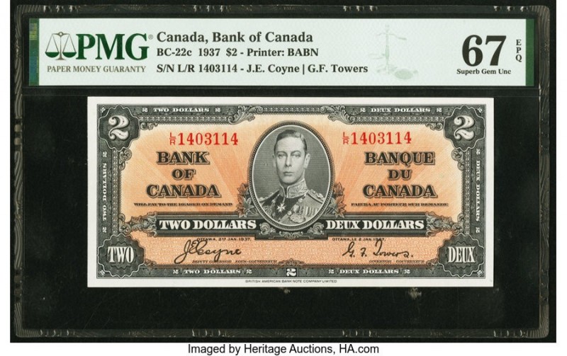 Canada Bank of Canada $2 2.1.1937 Pick 59c BC-22c PMG Superb Gem Unc 67 EPQ. The...