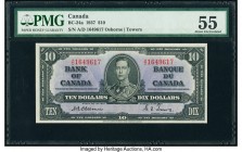 Canada Bank of Canada $10 2.1.1937 Pick 61a BC-24a PMG About Uncirculated 55. A pleasing and lightly circulated example of this scarcer type, featurin...