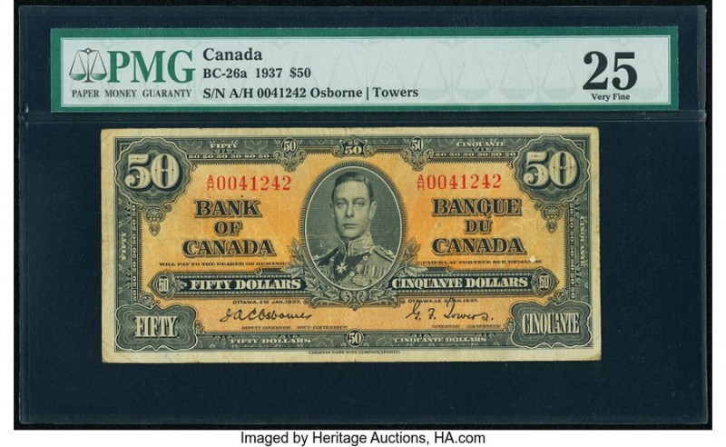 Canada Bank of Canada $50 2.1.1937 BC-26a PMG Very Fine 25. The print quantity w...