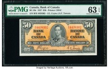 Canada Bank of Canada $50 2.1.1937 Pick 63c BC-26c PMG Choice Uncirculated 63 EPQ. This denomination is challenging to find in Uncirculated grade, and...