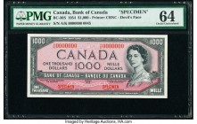 Canada Bank of Canada $1000 1954 BC-36S "Devil's Face" Specimen PMG Choice Uncirculated 64. A superb and rare Canadian Specimen, examples of this type...