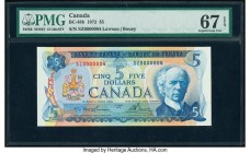 Canada Bank of Canada $5 1972 Pick 87b BC-48b Serial Number 4 PMG Superb Gem Unc 67 EPQ. Fantastic original grade is seen on this example, which is hi...
