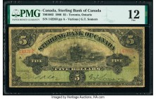 Canada Toronto, ON- Sterling Bank of Canada $5 25.4.1906 Pick S1448 Ch.# 700-10-02 PMG Fine 12. The Sterling Bank of Canada lead a brief life in Toron...