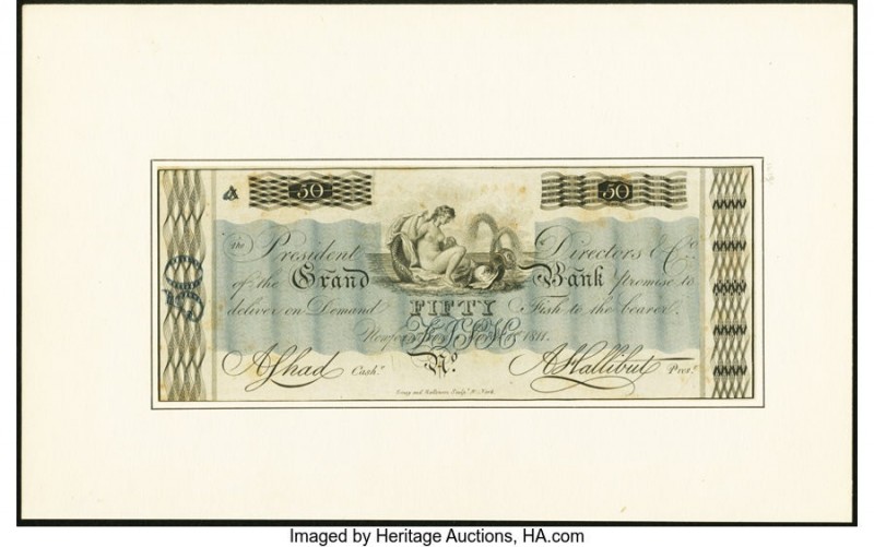 Canada Newfoundland Grand Bank 50 Fish 1.5.1811 Pick UNL Front Proof About Uncir...