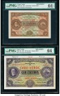 Cape Verde Banco Nacional Ultramarino 10; 100 Escudos 1.1.1921; 1.8.1941 Pick 35s; 40s Two Specimen PMG Choice Uncirculated 64 EPQ; Choice Uncirculate...