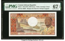 Central African Republic Banque des Etats de l'Afrique Centrale 500 Francs ND (1974) Pick 1 PMG Superb Gem Unc 67 EPQ. Desirable as the first catalog ...