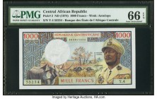 Central African Republic Banque des Etats de l'Afrique Centrale 1000 Francs ND (1974) Pick 2 PMG Gem Uncirculated 66 EPQ. Fresh and Uncirculated paper...