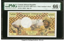 Central African Republic Banque des Etats de l'Afrique Centrale 5000 Francs ND (1974) Pick 3b PMG Gem Uncirculated 66 EPQ. A fairly modern note that i...