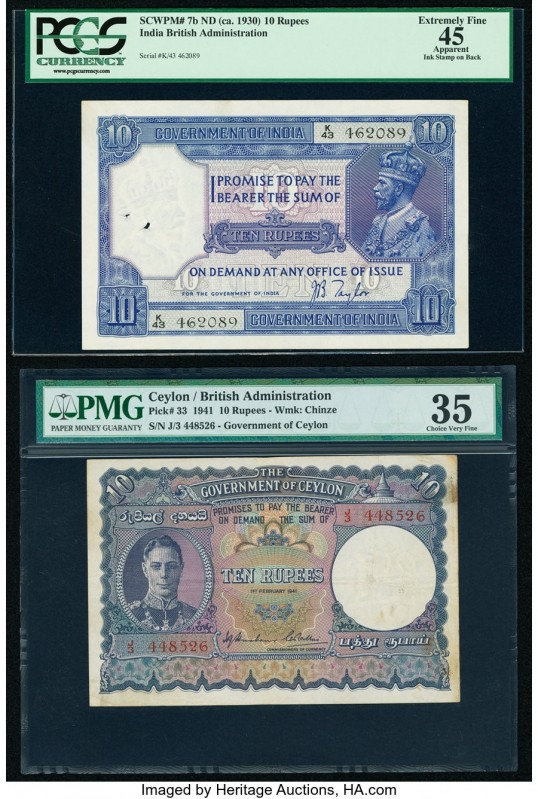 Ceylon Government of Ceylon 10 Rupees 1941 Pick 33 PMG Choice Very Fine 35; Indi...