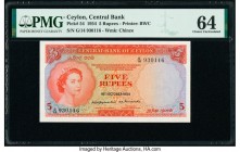 Ceylon Central Bank of Ceylon 5 Rupees 16.10.1954 Pick 54 PMG Choice Uncirculated 64. Bradbury, Wilkinson & Co. printed this striking orange and multi...