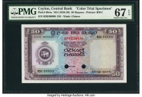 Ceylon Central Bank of Ceylon 50 Rupees ND (1956-59) Pick 60cts Color Trial Specimen PMG Superb Gem Unc 67 EPQ. A beautifully inked higher denominatio...