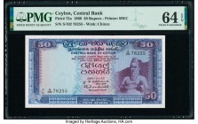 Ceylon Central Bank of Ceylon 50 Rupees 10.20.1969 Pick 75a PMG Choice Uncirculated 64 EPQ. This handsome type is seldom seen in any of the elite grad...