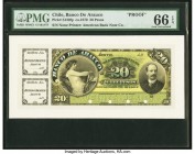 Chile Banco de Arauco 20 Pesos c.1870 Pick S130fp Front Proof PMG Gem Uncirculated 66 EPQ. A handsome prototype, this Pick is scarce in any format. An...