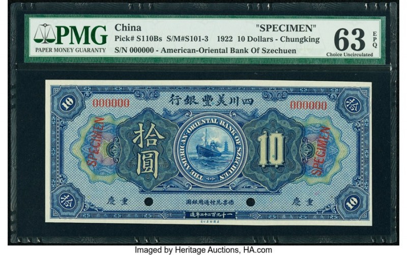 China American Oriental Bank of Szechuen, Chungking 10 Dollars 16.9.1922 Pick S1...