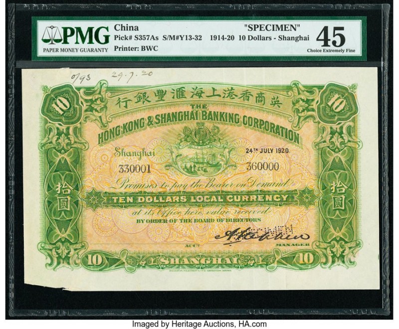 China Hongkong & Shanghai Banking Corporation, Shanghai 10 Dollars 24.7.1920 Pic...