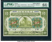 China International Banking Corporation, Hankow 10 Dollars 19.7.1918 Pick S408s S/M#M10-42a Specimen PMG Choice Uncirculated 64 EPQ. A grandly sized P...