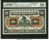 China International Banking Corporation, Peking 10 Dollars 1.1.1910 Pick S414s S/M#M10-22 Specimen PMG Choice About Unc 58 EPQ. A wonderful, grandly s...