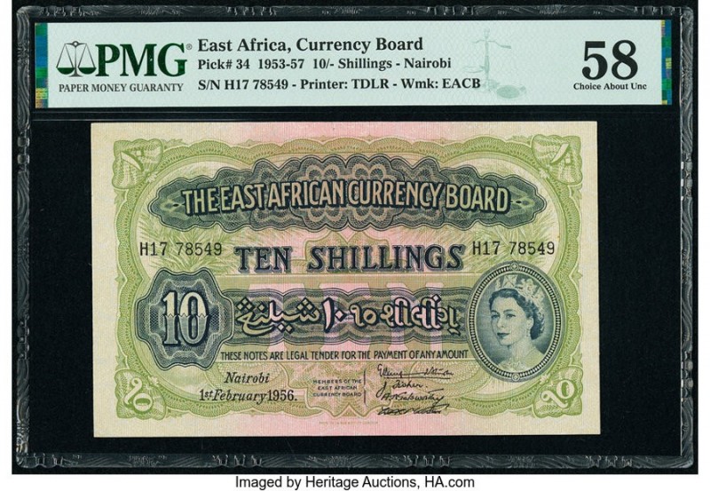 East Africa East African Currency Board 10 Shillings 1.2.1956 Pick 34 PMG Choice...