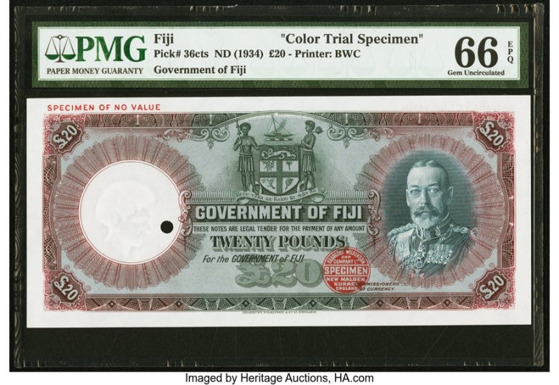 Fiji Government of Fiji 20 Pounds ND (1934) Pick 36cts Color Trial Specimen PMG ...