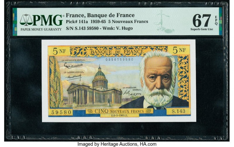 France Banque de France 5 Nouveaux Francs 6.5.1965 Pick 141a PMG Superb Gem Unc ...