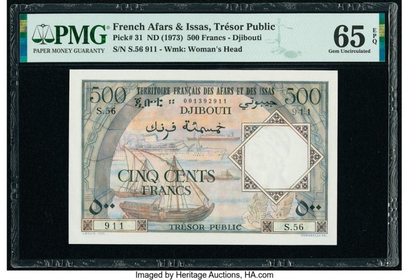 French Afars & Issas Tresor Public 500 Francs ND (1973) Pick 31 PMG Gem Uncircul...