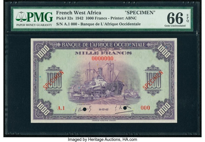 French West Africa Banque de l'Afrique Occidentale 1000 Francs 14.12.1942 Pick 3...