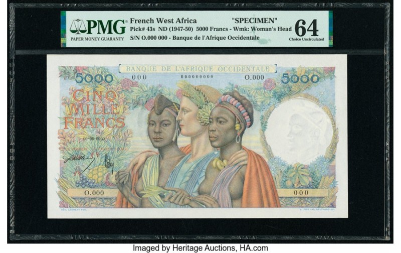 French West Africa Banque de l'Afrique Occidentale 5000 Francs ND (1947-50) Pick...