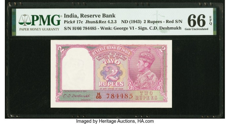 India Reserve Bank of India 2 Rupees ND (1943) Pick 17c Jhunjhunwalla-Razack 4.2...